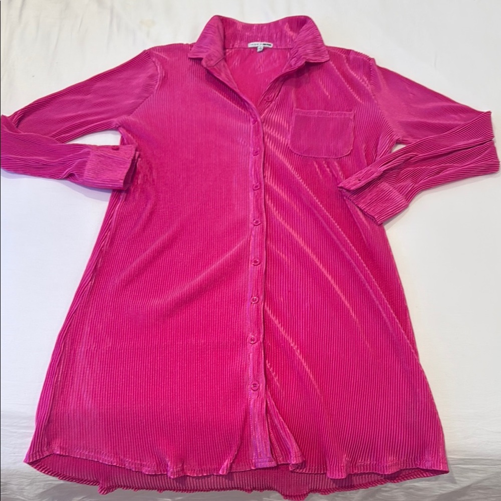 Free People Pink Velvet Button-Down Shirt Dress